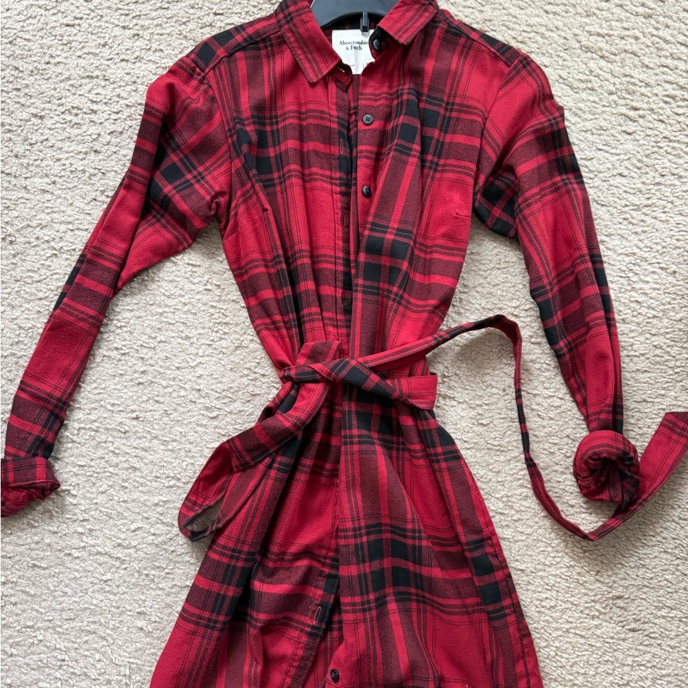 Abercrombie & Fitch Red and Black Plaid Long Sleeve Dress